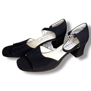 Vintage Size 6.5 Madeline Stuart Black Open Toe Block Heels 2” Heel Height 90s